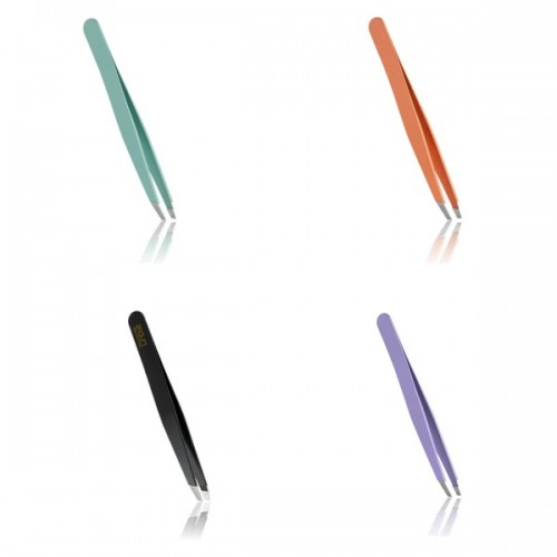 Rubis Slanted Tweezers – Satin Handles with Eco Pouch